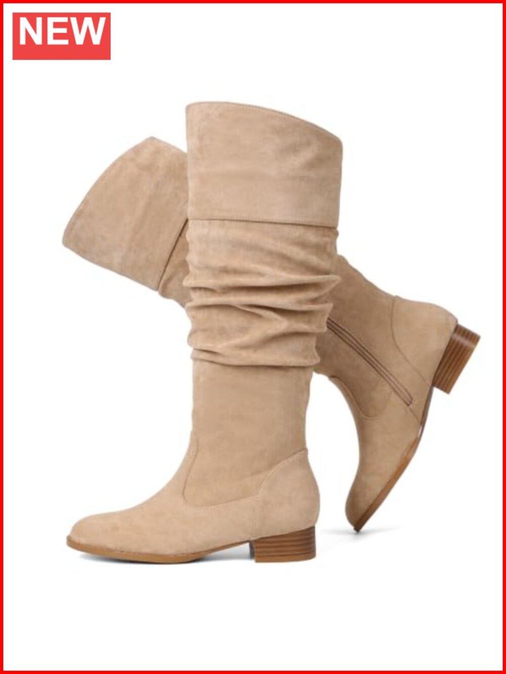 Knee High Suede Boots Flat Slouchy Boot Zipper